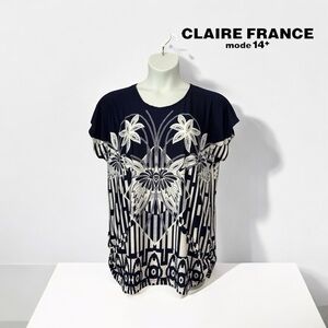 Claire France, Plus Size Navy & White Stretch Blouse, Size 1X